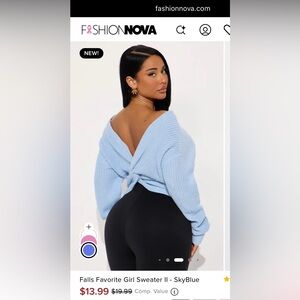 Fashion Nova Light Blue Twist-Back Sweater